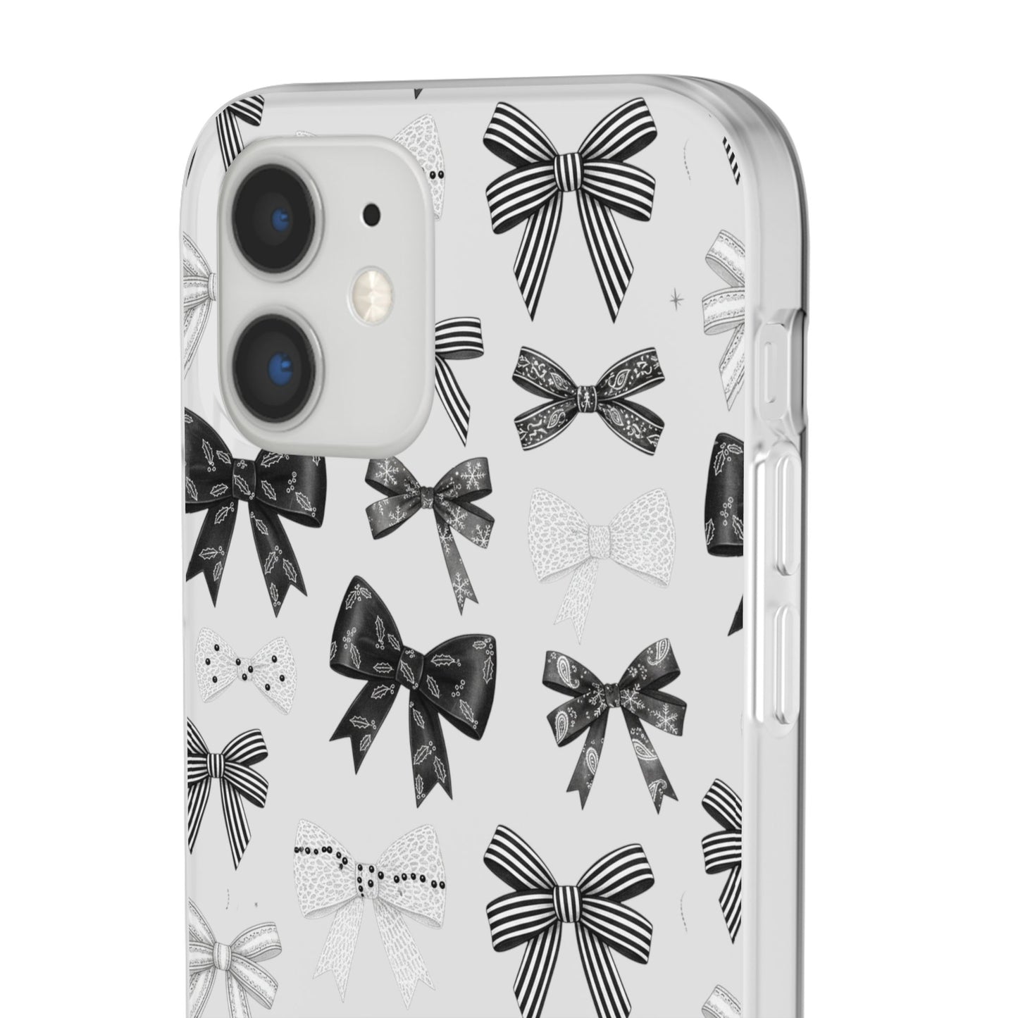 Black & White Bow Pattern Phone Case | Minimal Coquette Flexi Case