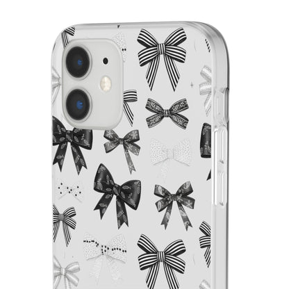 Black & White Bow Pattern Phone Case | Minimal Coquette Flexi Case
