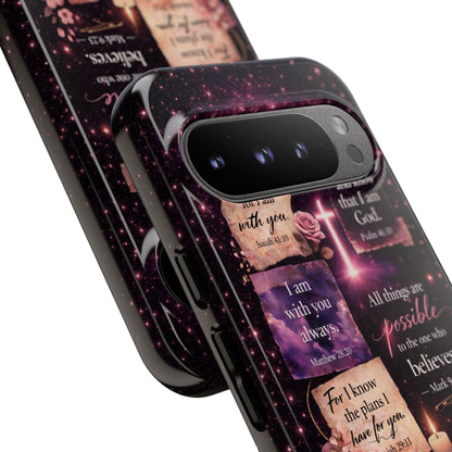 Christian Bible Verse Phone Case Pink Floral Faith Tough Protective Cover Gift