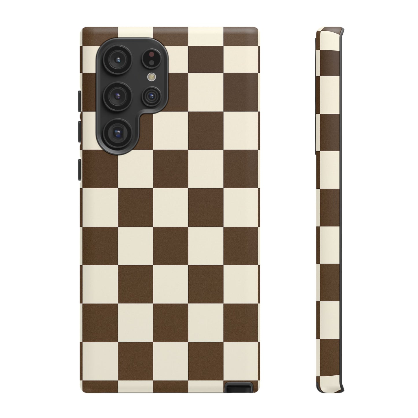 Mocha Checkerboard Phone Case | Neutral Aesthetic Checkered iPhone & Samsung Tough Case