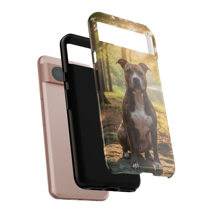 Pitbull Portrait Phone Case | Dog Lover Tough Case, Sunset Forest