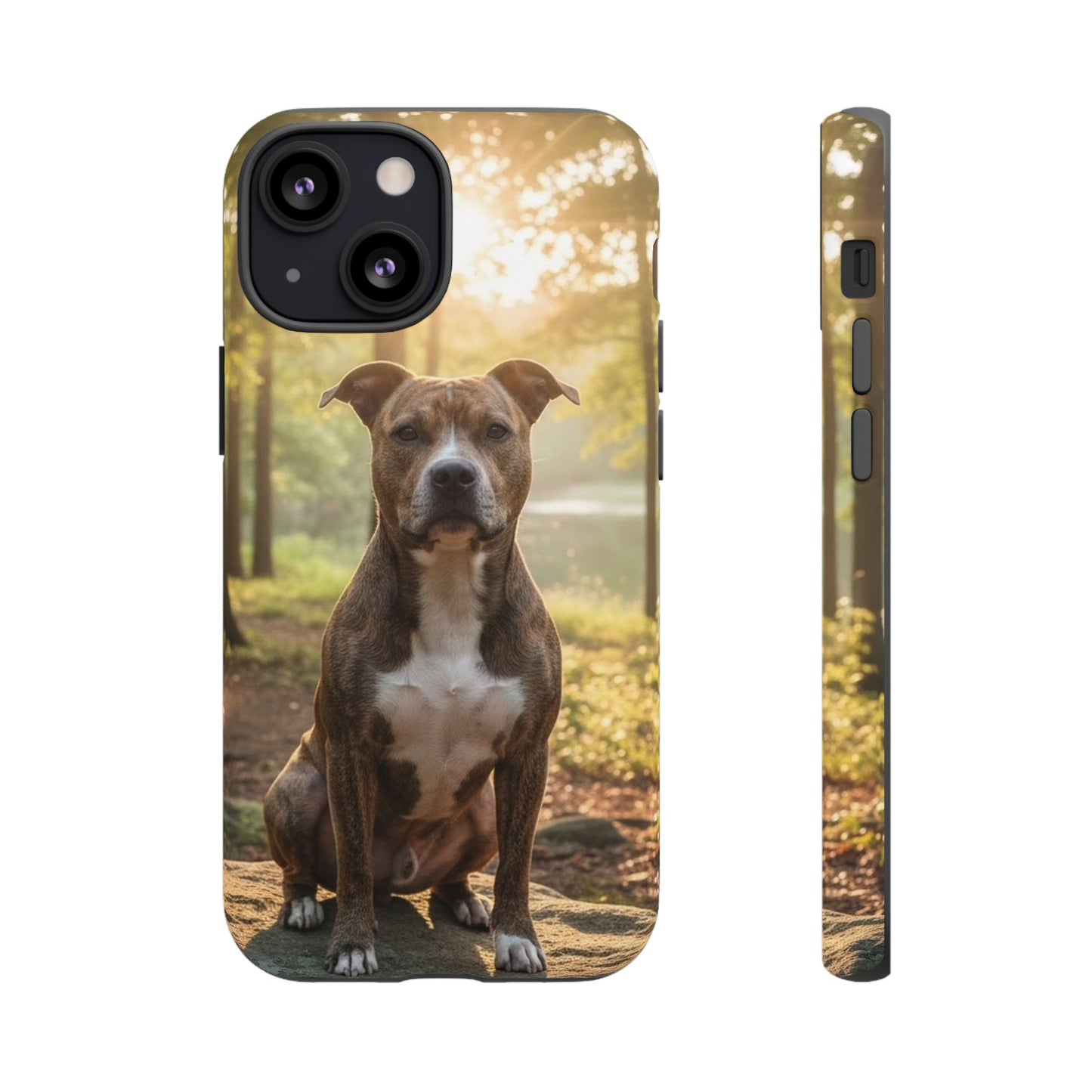 Pitbull Portrait Phone Case | Dog Lover Tough Case, Sunset Forest