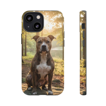 Pitbull Portrait Phone Case | Dog Lover Tough Case, Sunset Forest