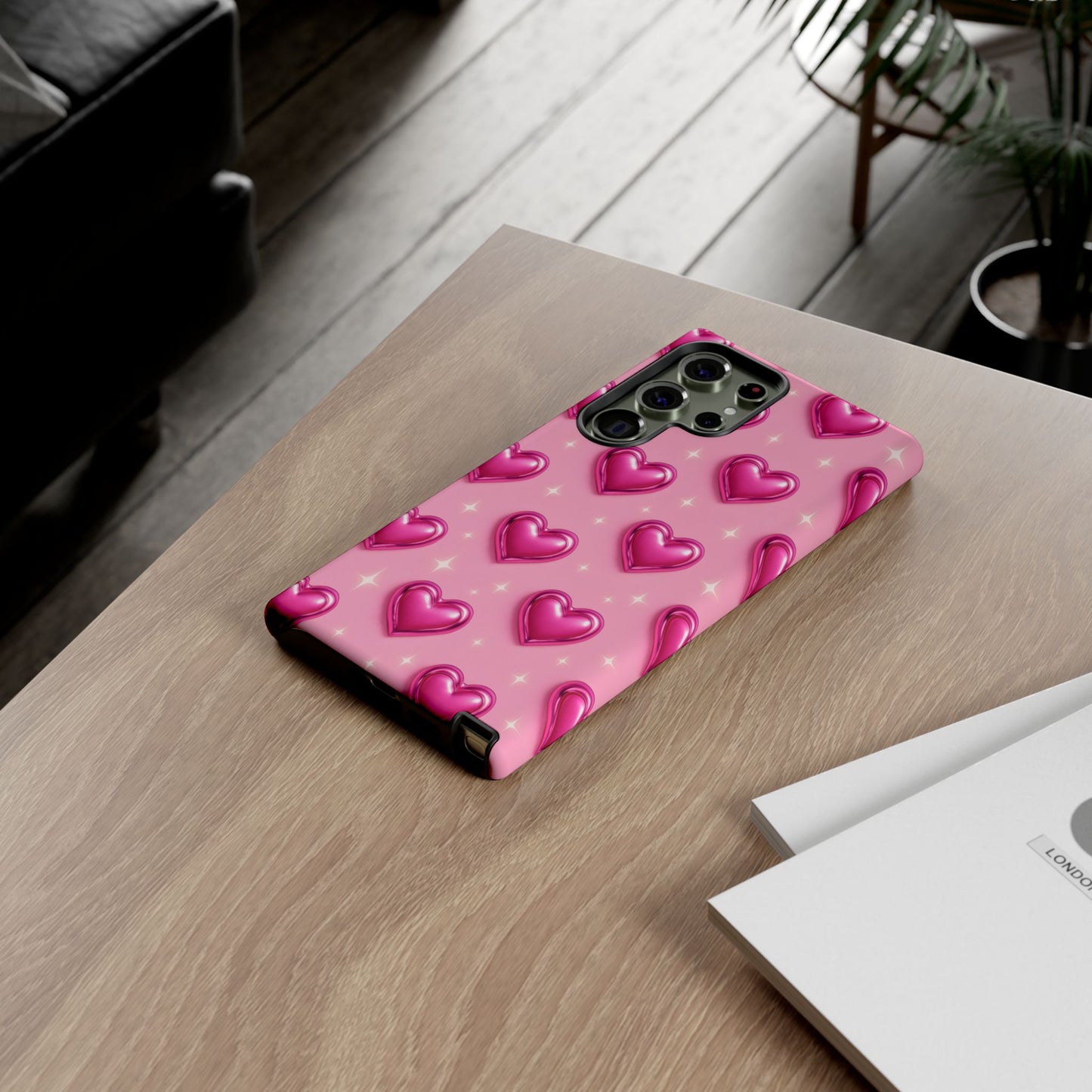 Pink Heart Pattern Phone Case | Tough Protective Case for Iphone, Samsung Galaxy and Pixel