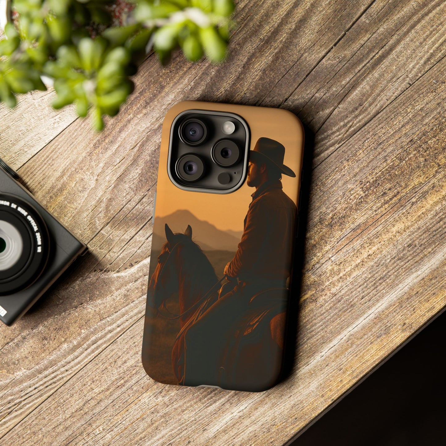 Western Cowboy Sunset Phone Case | Horse Rider Desert Aesthetic Tough Protective Case