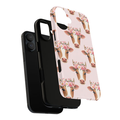 Floral Cow Phone Case – Cute Pink Cow Print Tough Protective Case for Iphone, Samsung Galaxy and Pixel