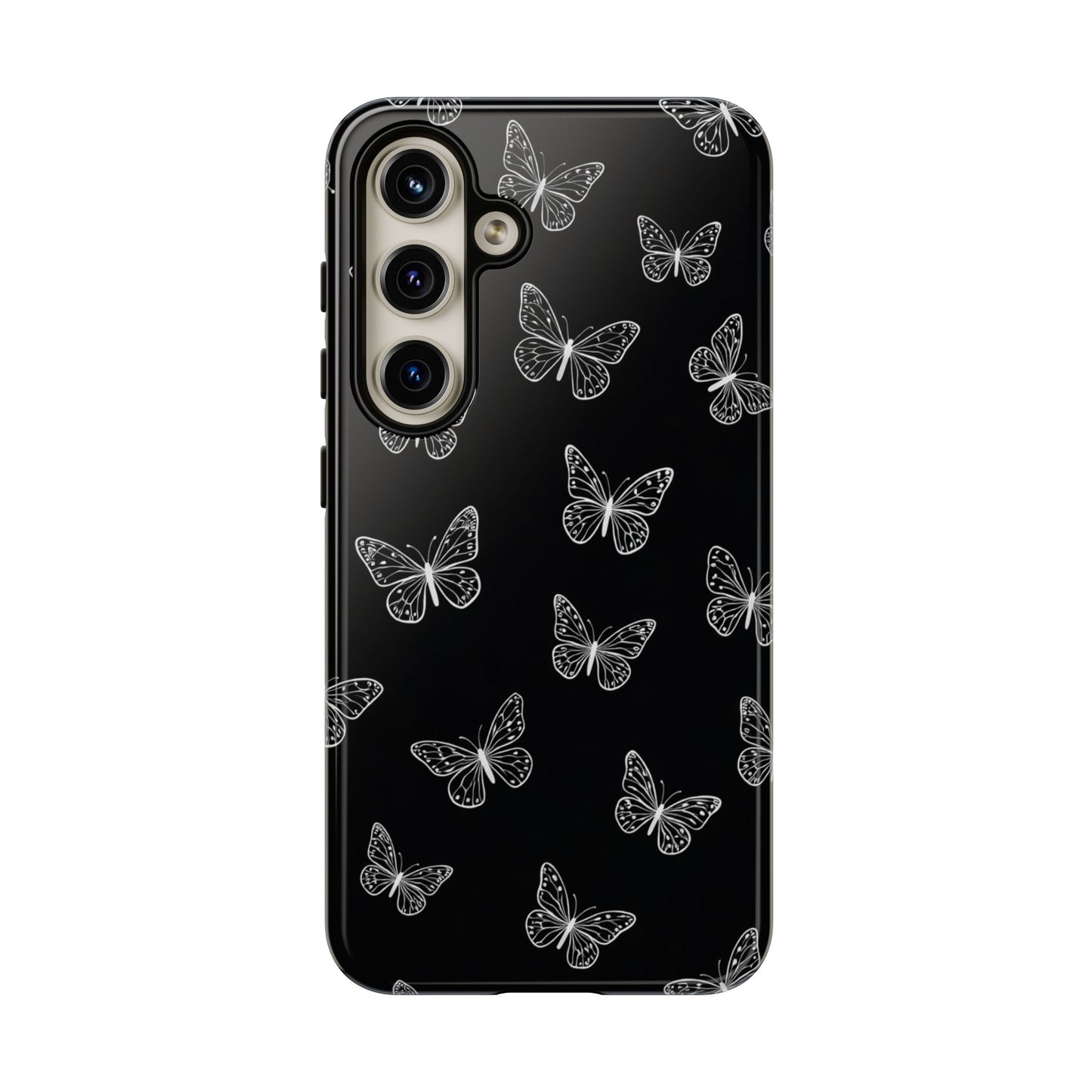 White Butterfly Pattern Phone Case – Dark Aesthetic Monochrome Tough Cover