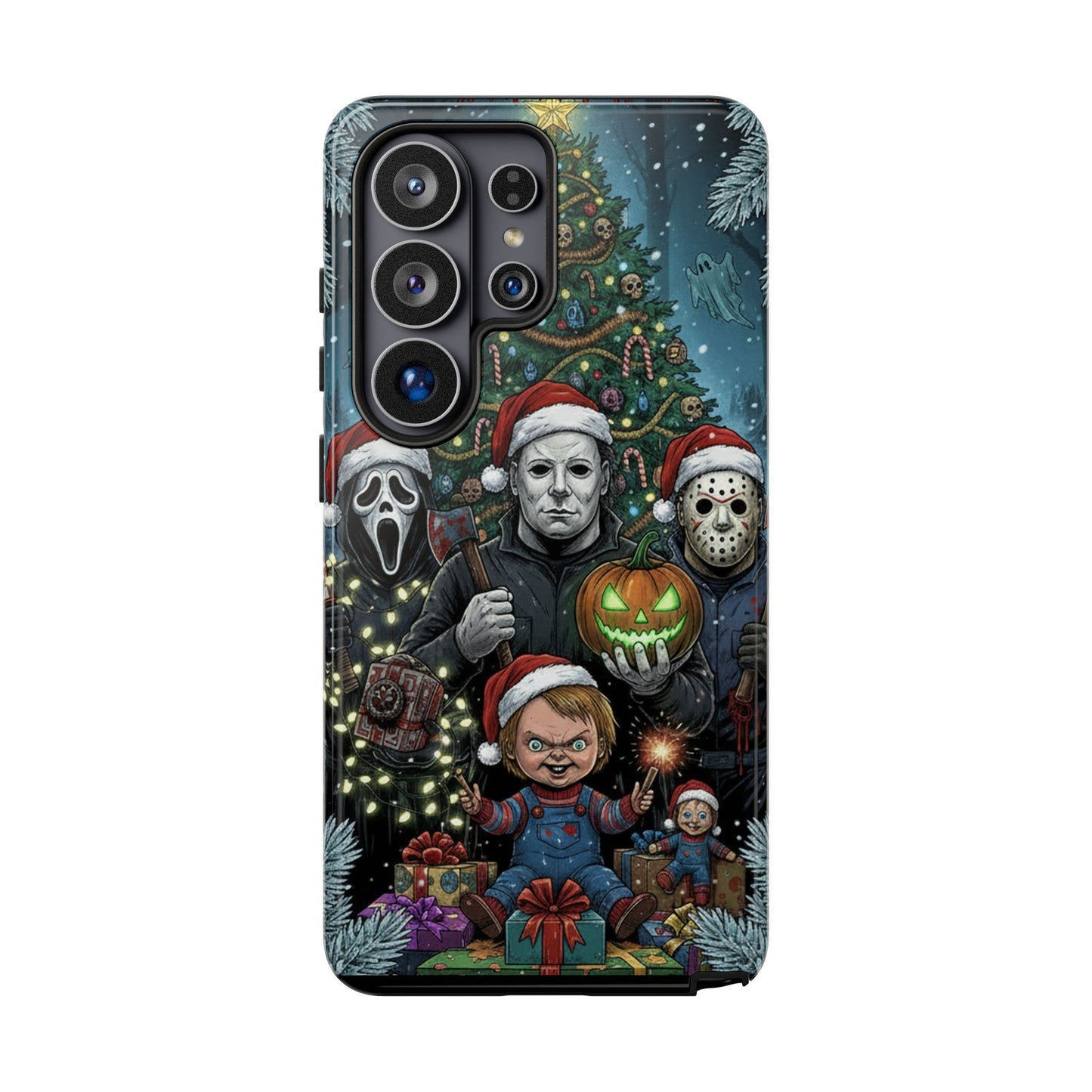 Christmas Horror Phone Case – Festive Slasher Collage Tough Case (iPhone, Samsung, Pixel)