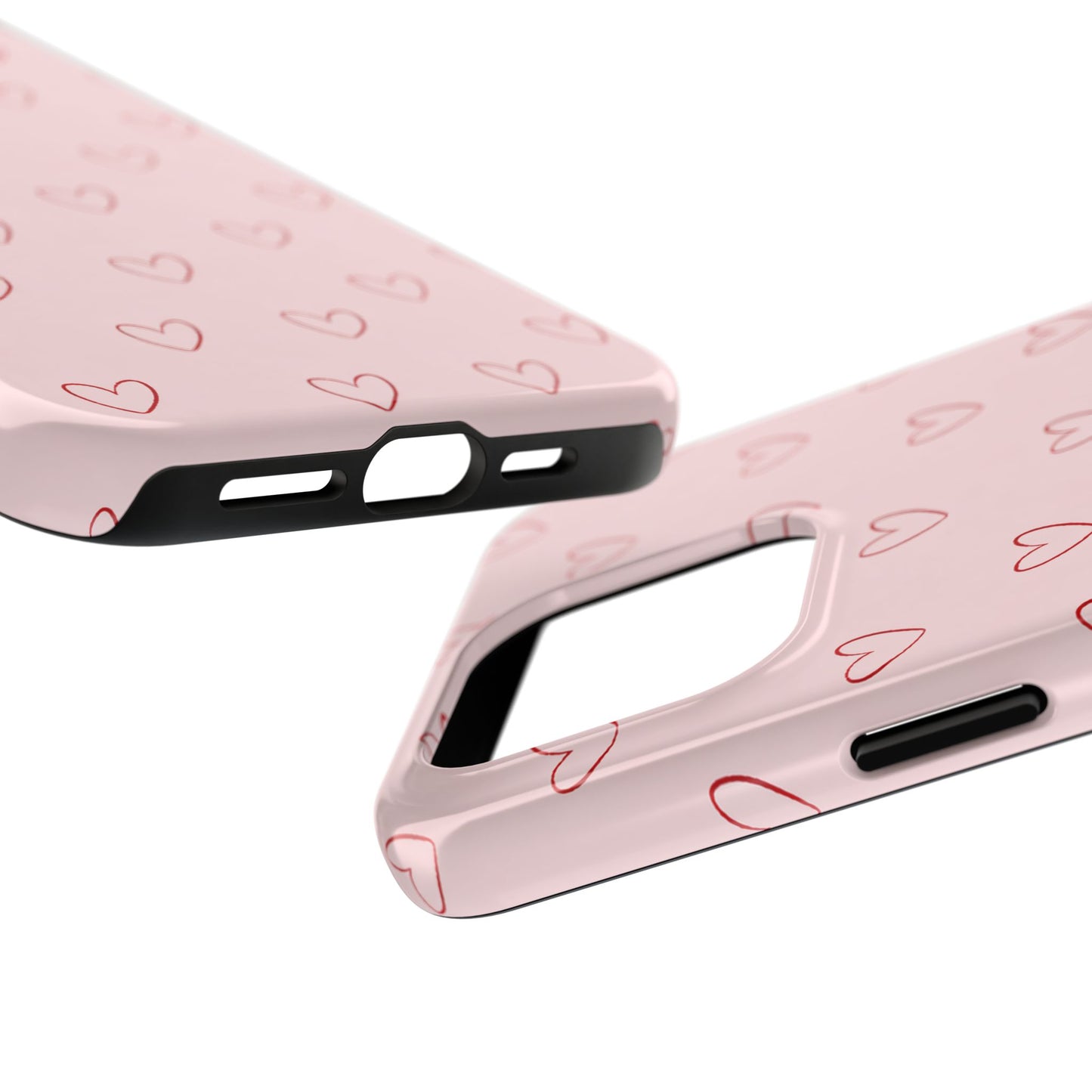 Pink Doodle Hearts Phone Case | Minimal Cute Heart Pattern Tough Case