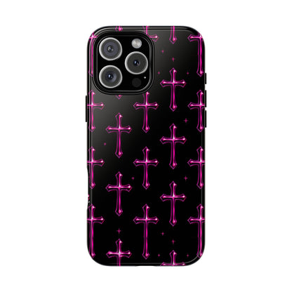 Neon Pink Cross Pattern Phone Case | Tough Protective Case for Iphone, Samsung Galaxy and Pixel