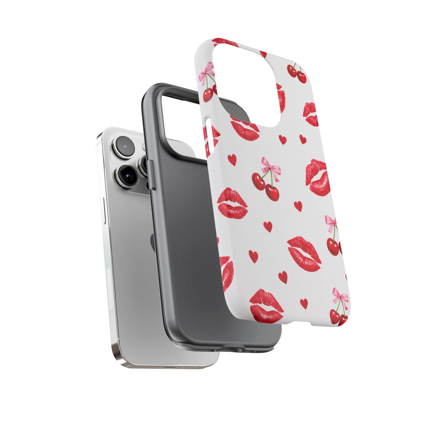 Red Lips & Cherry Phone Case – Y2K Retro Aesthetic Tough Cover