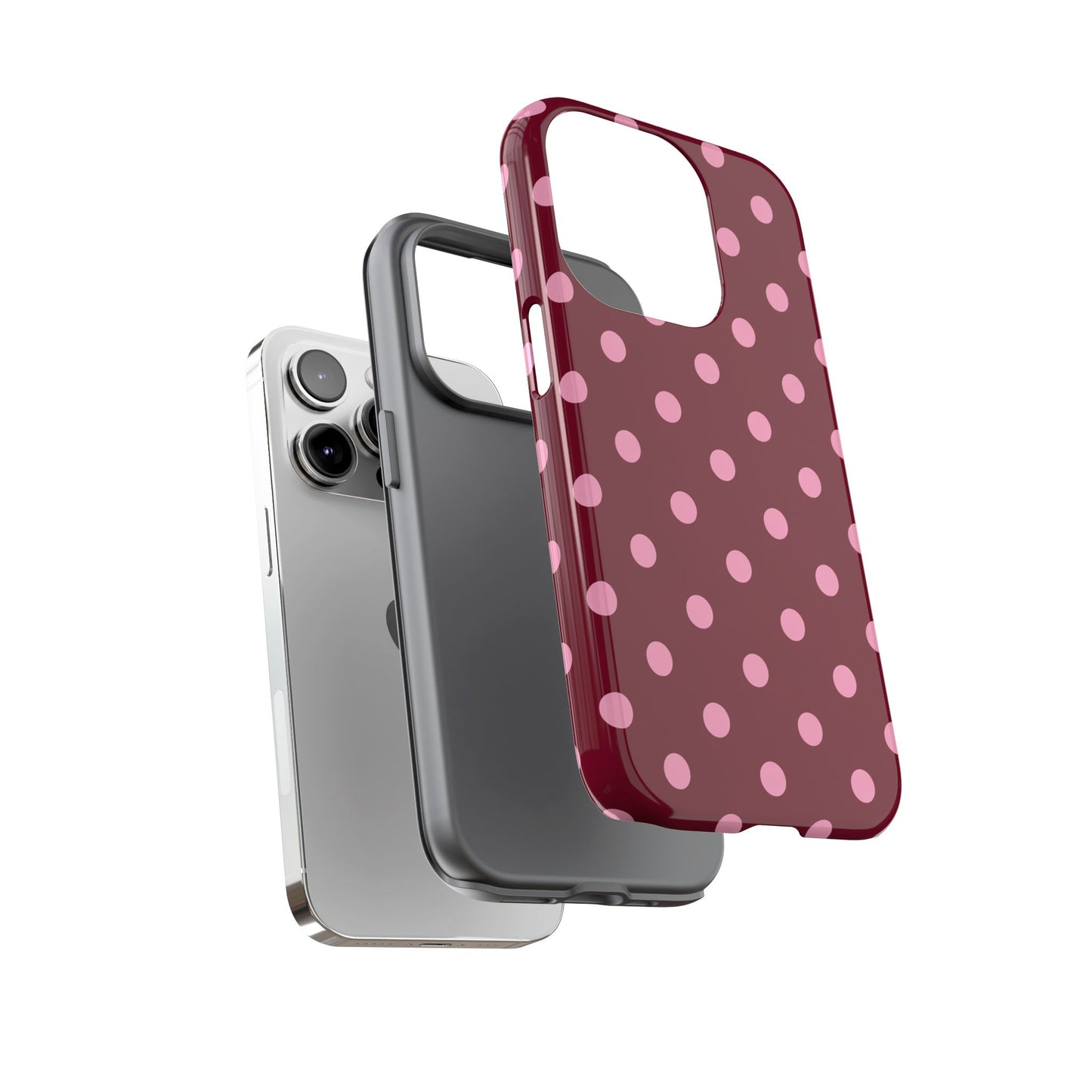 Pink Polka Dot Phone Case – Cute Aesthetic Tough Protective Phone Cover for Iphone, Samsung Galaxy and Pixel
