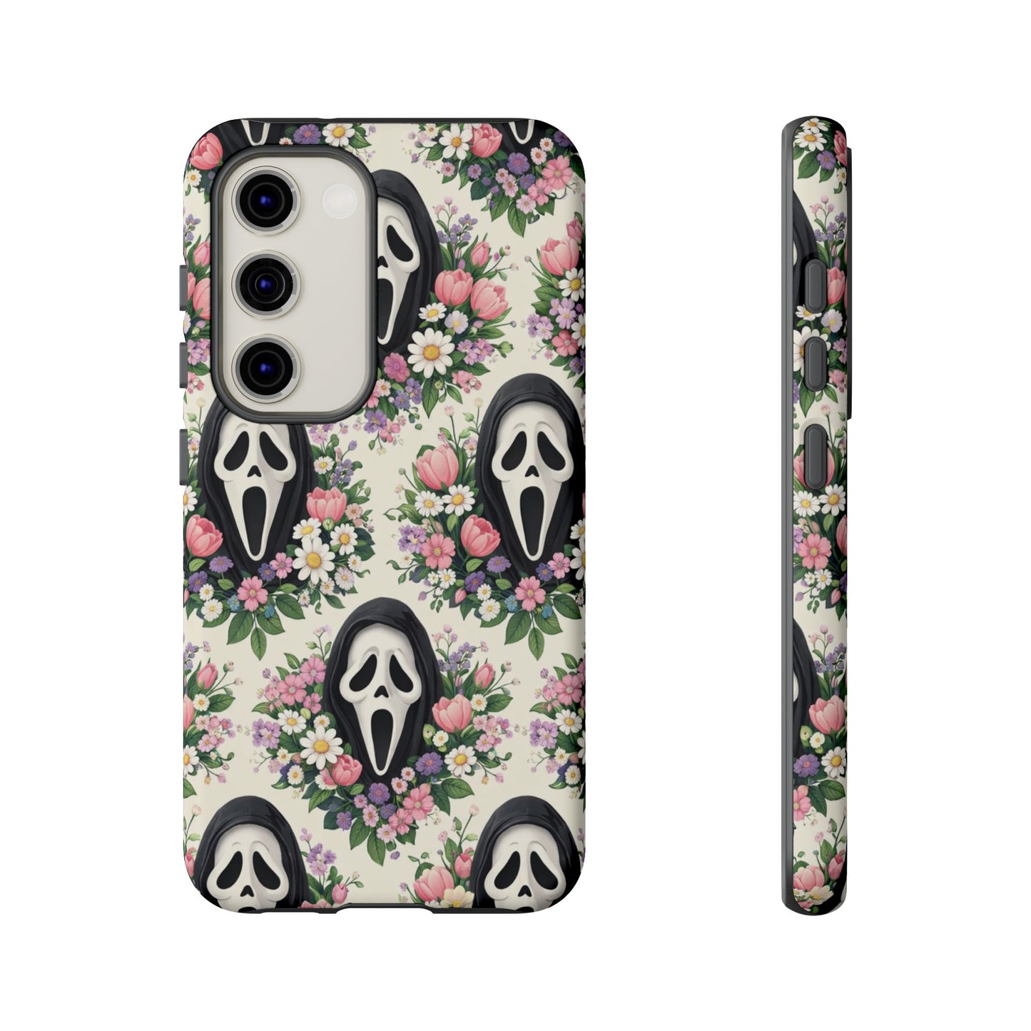 Floral Ghost Face Aesthetic Phone Case – Cute Spooky Tough Cover