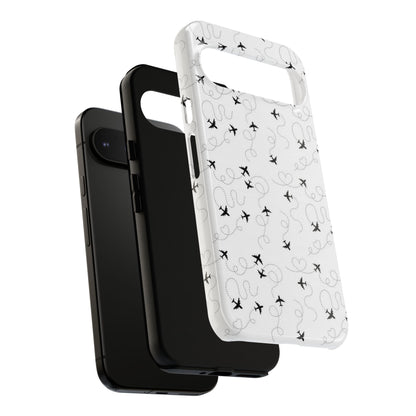 Minimal Paper Airplane Pattern Phone Case – Black White Aesthetic Tough Cover