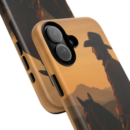 Western Cowboy Sunset Phone Case | Horse Rider Desert Aesthetic Tough Protective Case