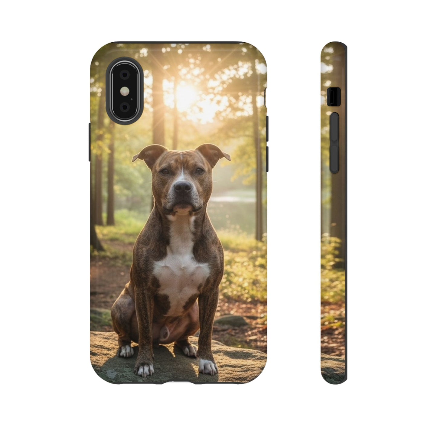 Pitbull Portrait Phone Case | Dog Lover Tough Case, Sunset Forest