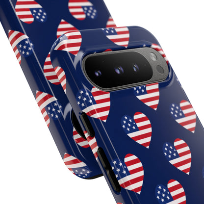 Patriotic American Flag Heart Phone Case – Tough Shockproof, USA Stars & Stripes for Iphone, Samsung Galaxy and Pixel