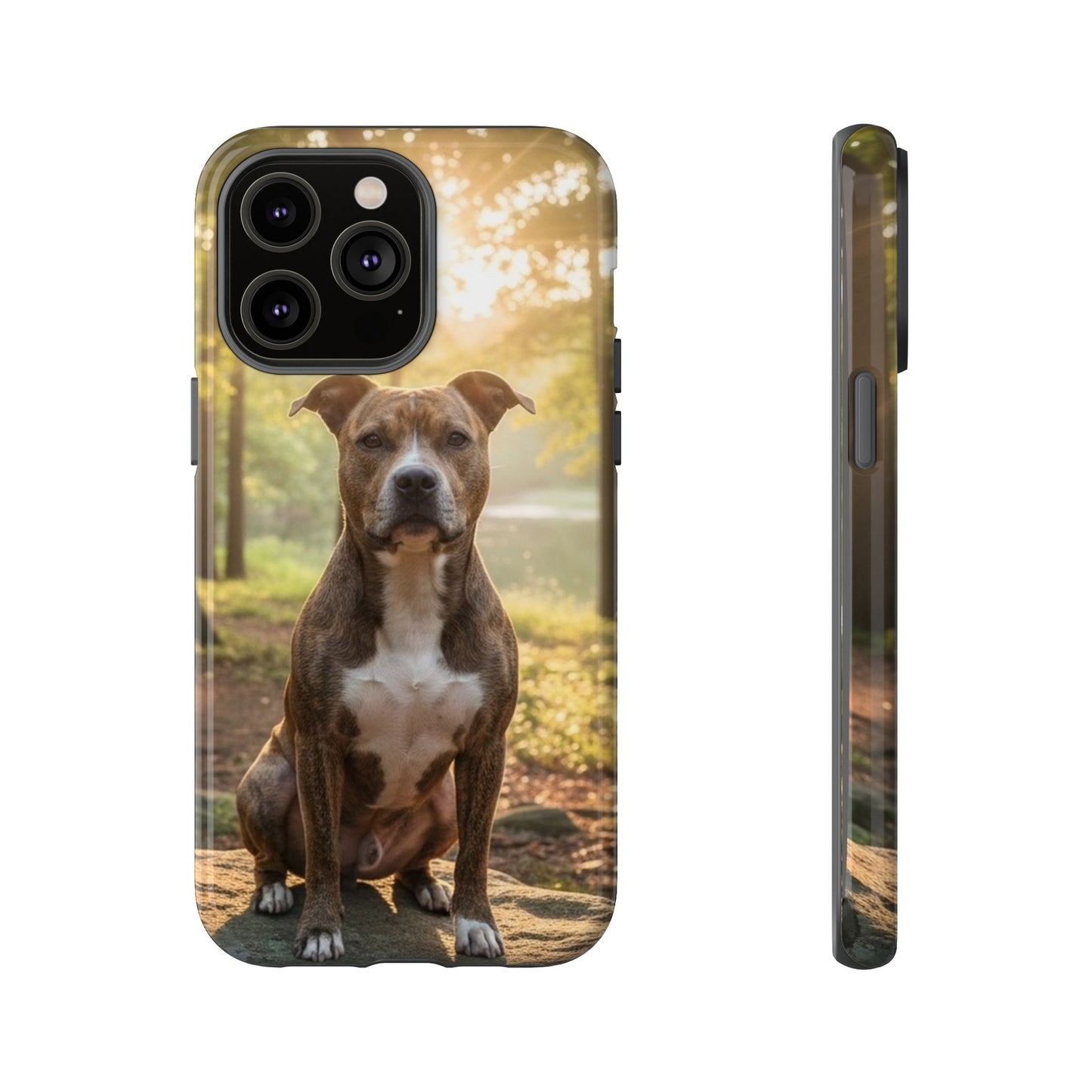 Pitbull Portrait Phone Case | Dog Lover Tough Case, Sunset Forest