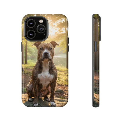 Pitbull Portrait Phone Case | Dog Lover Tough Case, Sunset Forest