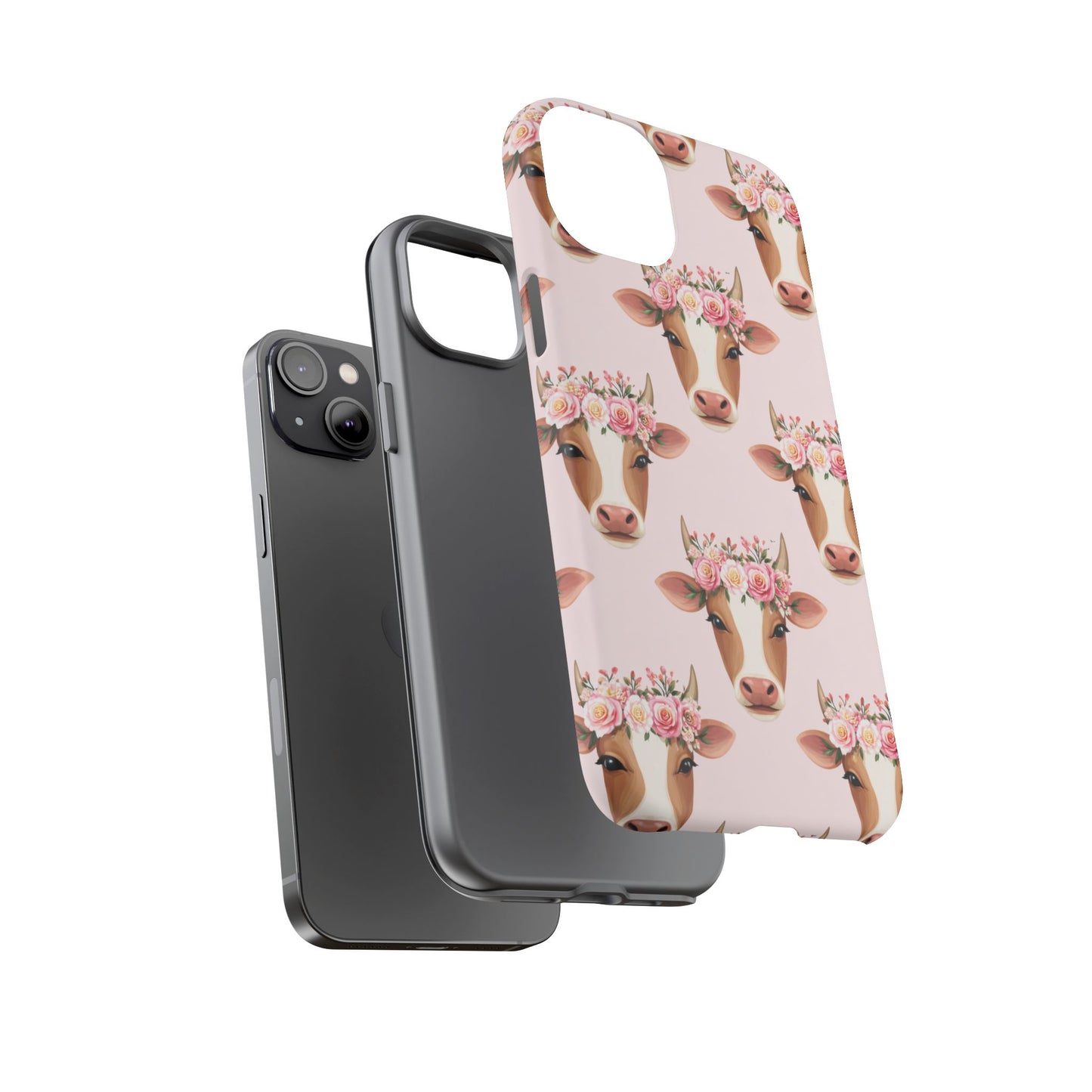 Floral Cow Phone Case – Cute Pink Cow Print Tough Protective Case for Iphone, Samsung Galaxy and Pixel