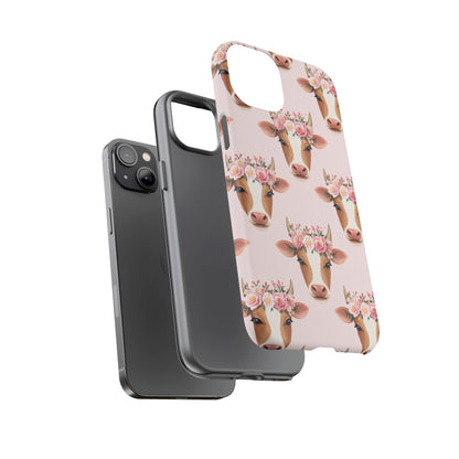 Floral Cow Phone Case – Cute Pink Cow Print Tough Protective Case for Iphone, Samsung Galaxy and Pixel