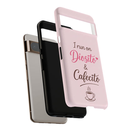 I Run on Diosito y Cafecito Phone Case, Pink Aesthetic Latina Faith Coffee Case, Girly Protective iPhone Samsung Cover