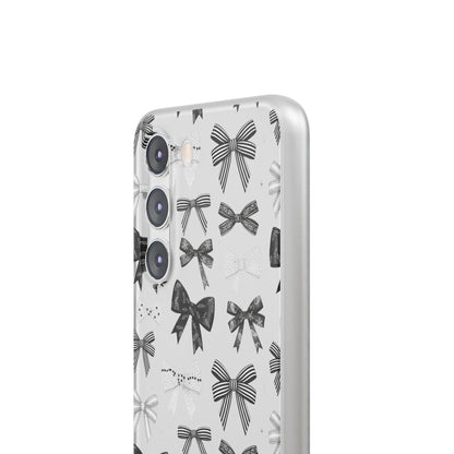 Black & White Bow Pattern Phone Case | Minimal Coquette Flexi Case