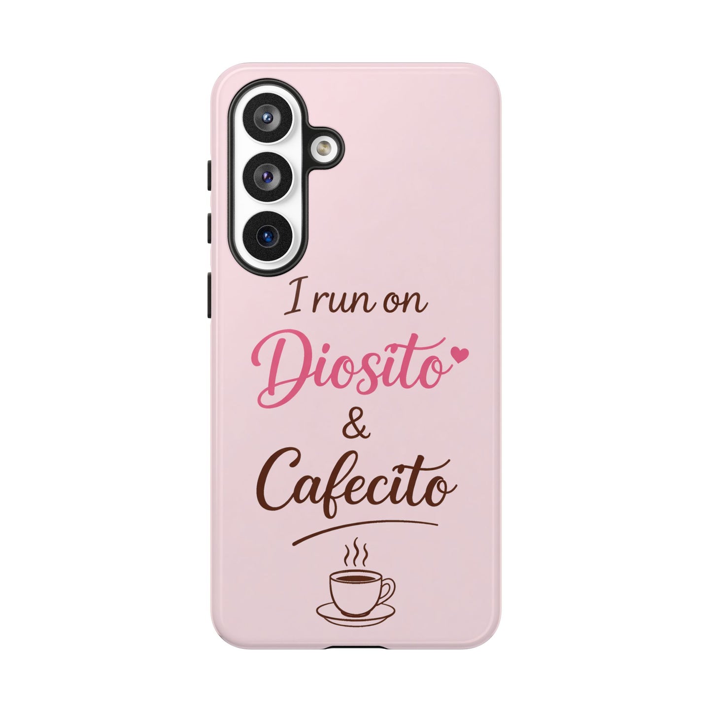 I Run on Diosito y Cafecito Phone Case, Pink Aesthetic Latina Faith Coffee Case, Girly Protective iPhone Samsung Cover