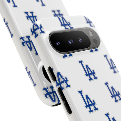 Blue LA Monogram Pattern Phone Case | Minimal Baseball Inspired Tough Cover