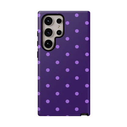 Purple Polka Dot Tough Phone Case – Cute Stylish Durable Protective Cover for Iphone, Samsung Galaxy and Pixel
