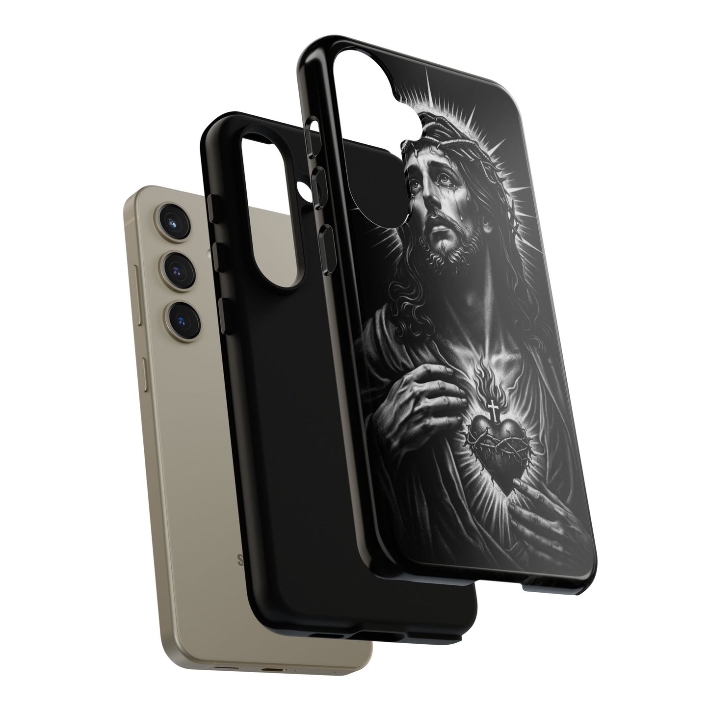 Jesus Sacred Heart Phone Case Black White Christian Faith Aesthetic