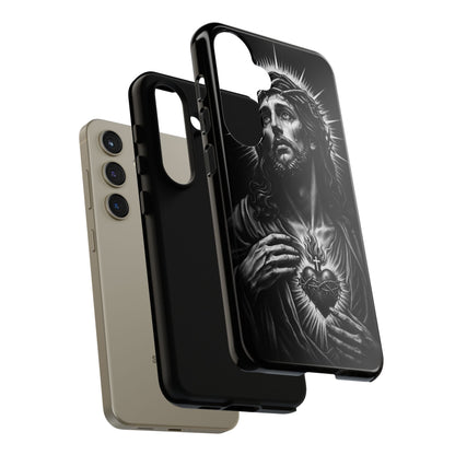 Jesus Sacred Heart Phone Case Black White Christian Faith Aesthetic