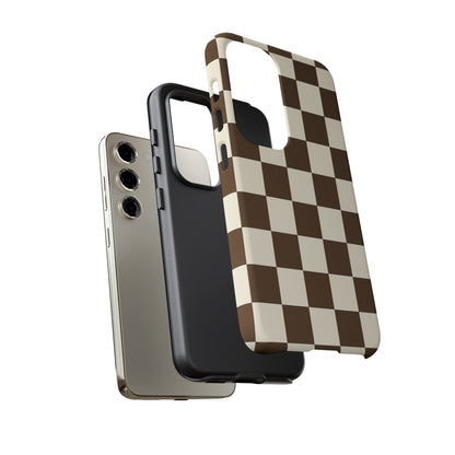 Mocha Checkerboard Phone Case | Neutral Aesthetic Checkered iPhone & Samsung Tough Case