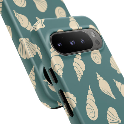 Seashell Pattern Phone Case | Teal Coastal Shells Tough Case for Iphone, Samsung Galaxy and Pixel