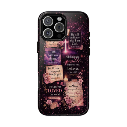 Christian Bible Verse Phone Case Pink Floral Faith Tough Protective Cover Gift