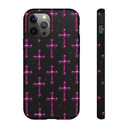 Neon Pink Cross Pattern Phone Case | Tough Protective Case for Iphone, Samsung Galaxy and Pixel