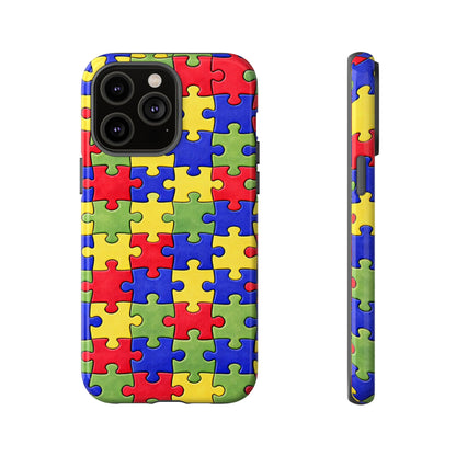 Colorful Puzzle Phone Case, Autism Awareness Jigsaw Design, Tough Protective Case, iPhone & Samsung Case, Vibrant Puzzle Pattern