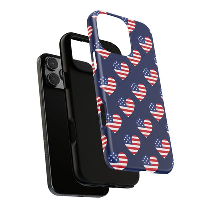 Patriotic American Flag Heart Phone Case – Tough Shockproof, USA Stars & Stripes for Iphone, Samsung Galaxy and Pixel