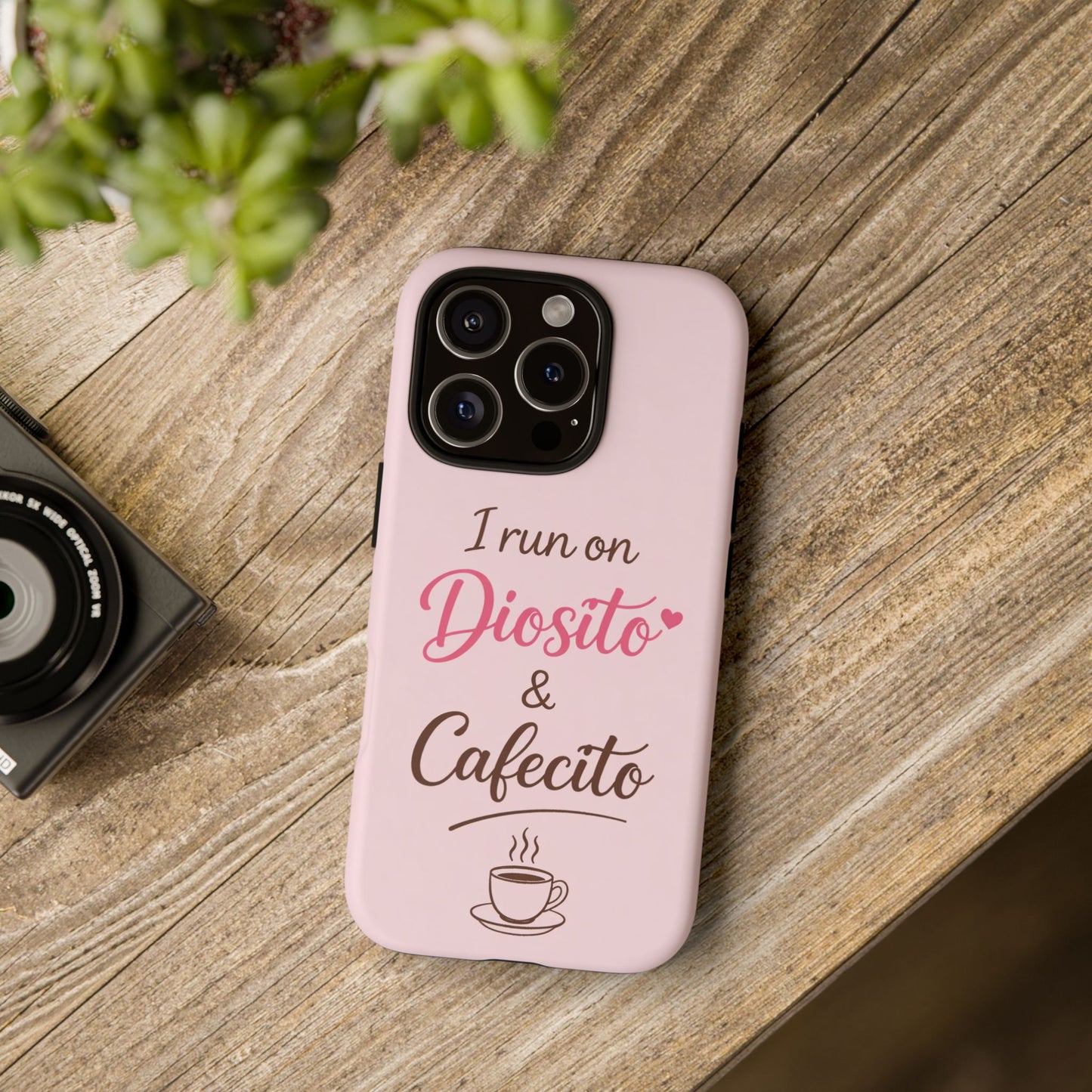 I Run on Diosito y Cafecito Phone Case, Pink Aesthetic Latina Faith Coffee Case, Girly Protective iPhone Samsung Cover