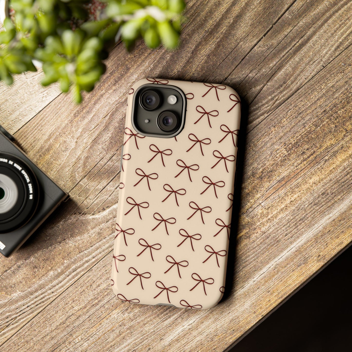 Coquette Bow Phone Case | Neutral Beige Aesthetic iPhone & Samsung Tough Case