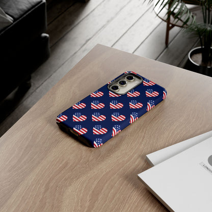 Patriotic American Flag Heart Phone Case – Tough Shockproof, USA Stars & Stripes for Iphone, Samsung Galaxy and Pixel