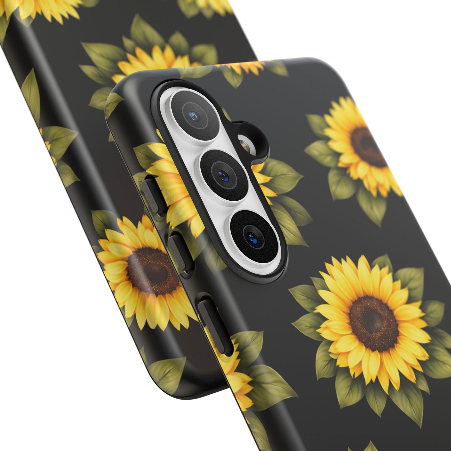 Sunflower Floral Tough Phone Case – Black Background Protective Cover for Iphone, Samsung Galaxy and Pixel