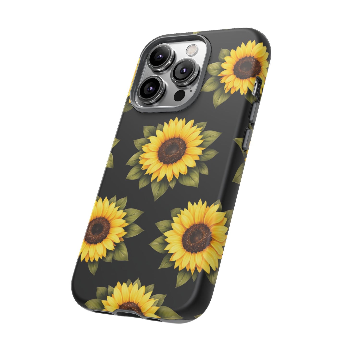 Sunflower Floral Tough Phone Case – Black Background Protective Cover for Iphone, Samsung Galaxy and Pixel