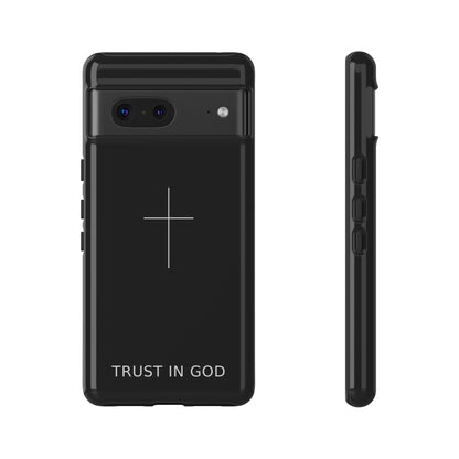 Trust in God Phone Case Minimal Cross Christian Black Tough Cover