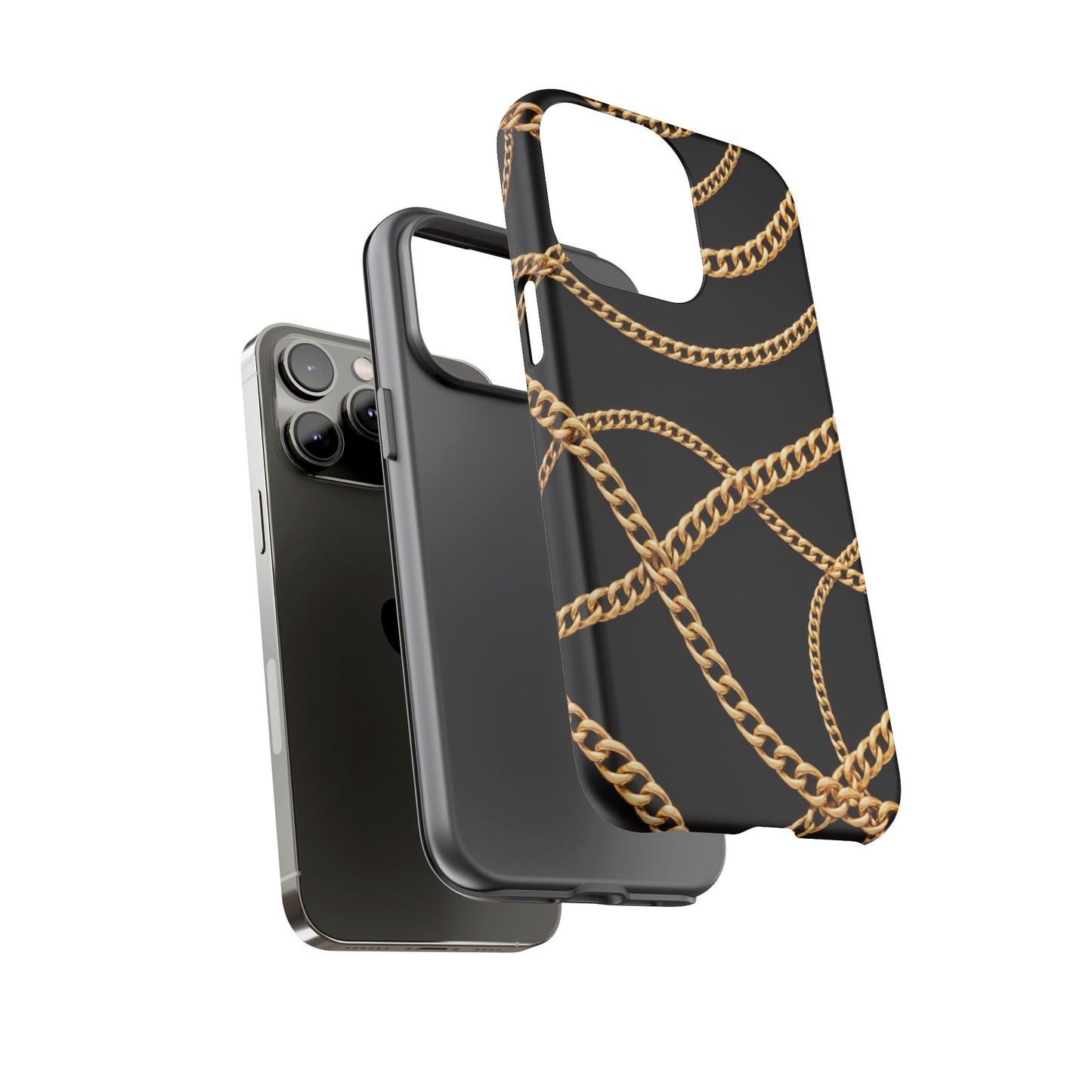 Luxury Gold Chain Phone Case – Black Designer Style Tough Protective Cover for Iphone, Samsung Galaxy and Pixel