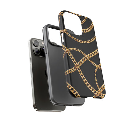 Luxury Gold Chain Phone Case – Black Designer Style Tough Protective Cover for Iphone, Samsung Galaxy and Pixel