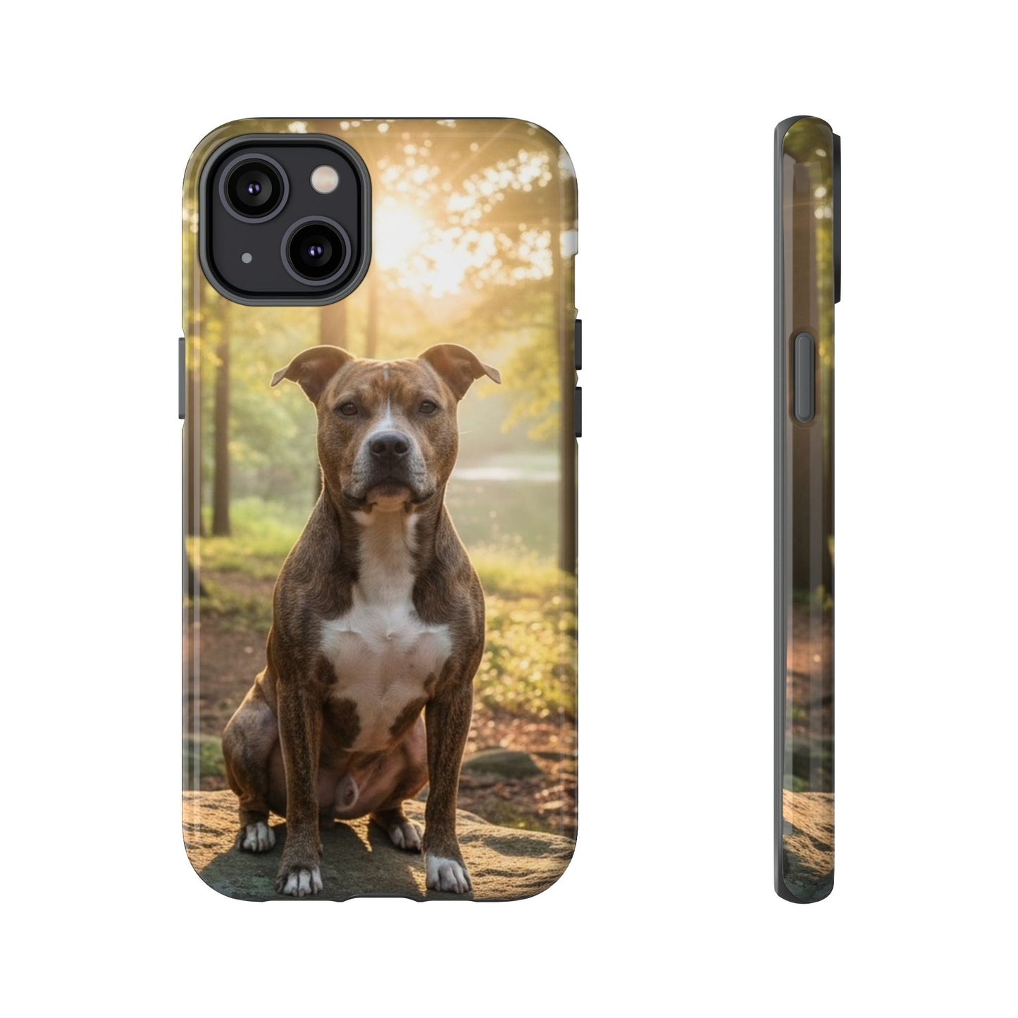 Pitbull Portrait Phone Case | Dog Lover Tough Case, Sunset Forest