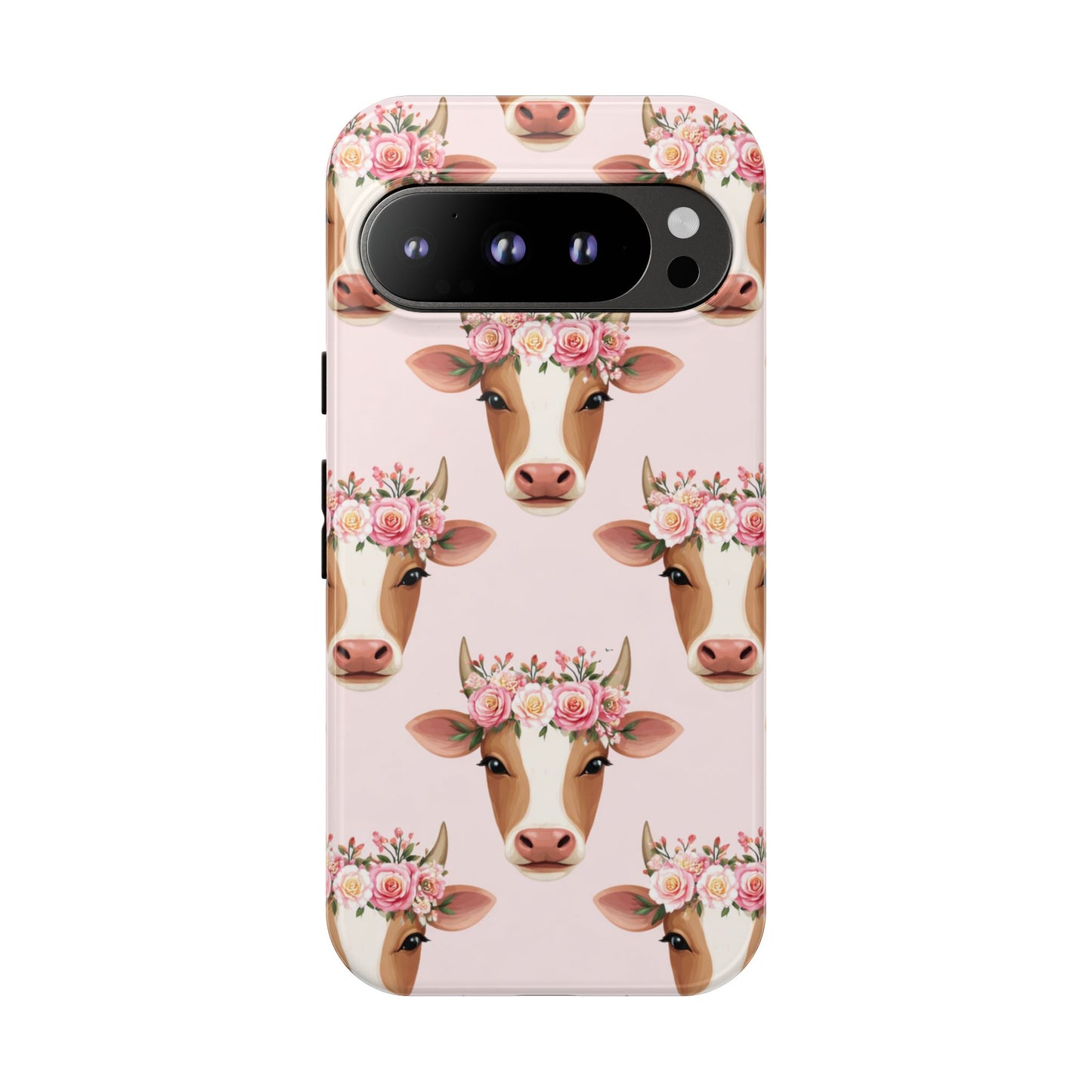 Floral Cow Phone Case – Cute Pink Cow Print Tough Protective Case for Iphone, Samsung Galaxy and Pixel