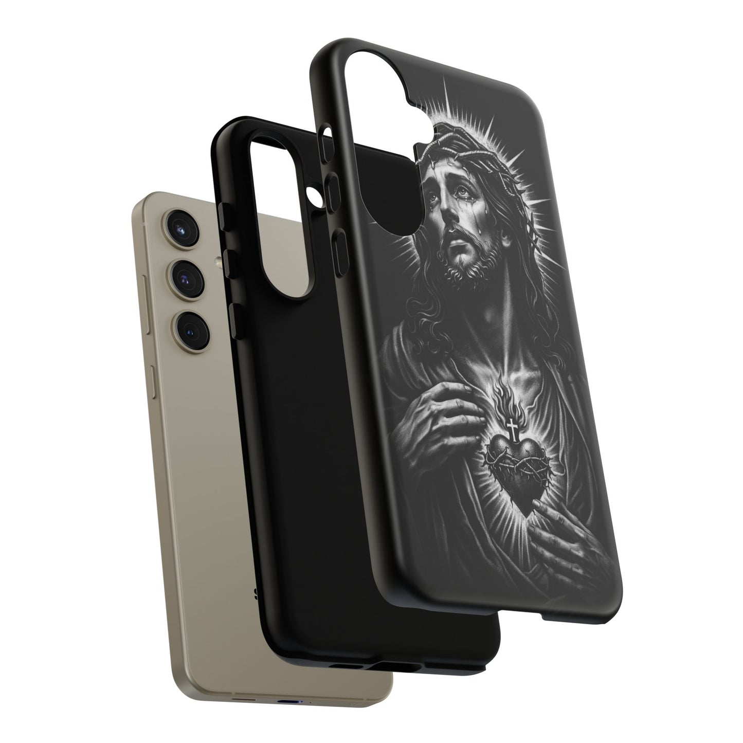 Jesus Sacred Heart Phone Case Black White Christian Faith Aesthetic