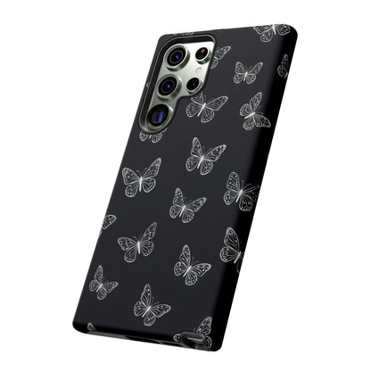 White Butterfly Pattern Phone Case – Dark Aesthetic Monochrome Tough Cover